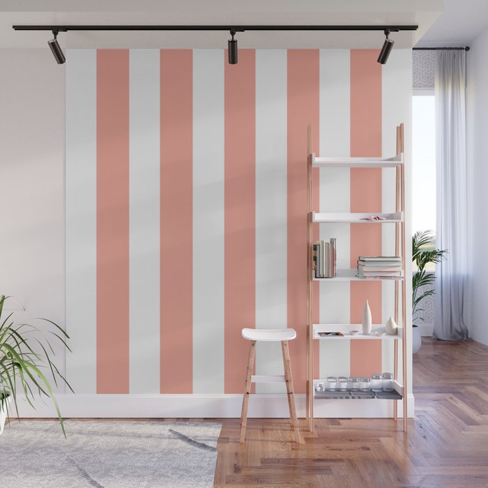 Coral Reef Valspar Paint Color Pink Solid Color White Vertical Lines Pattern Wall Mural By Makeitcolorful