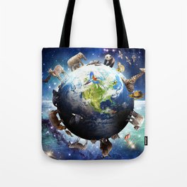 Space Earth Animal Animals Group Scene Tote Bag
