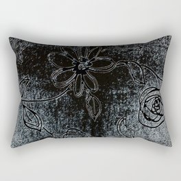 Black grey abstract flowers vintage velvet look design Rectangular Pillow