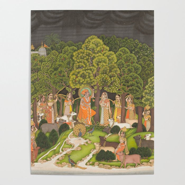 Radha and Krishna meet in the forest during a storm, 1770 Poster