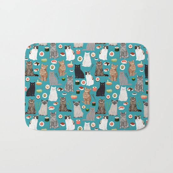 Cat Sushi pattern by pet friendly cute cat gifts for pet lovers foodies kitchen Bath Mat