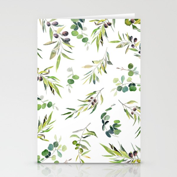 Eucalyptus and Olive on White Background  Stationery Cards