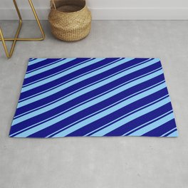 [ Thumbnail: Light Sky Blue & Blue Colored Lined Pattern Rug ]