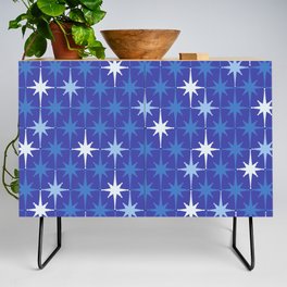 Blue Mid Century Modern Atomic Age Starburst Pattern Credenza