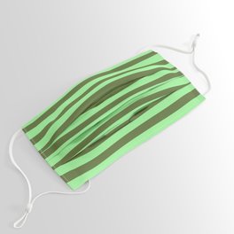 [ Thumbnail: Green and Dark Olive Green Colored Lined Pattern Face Mask ]