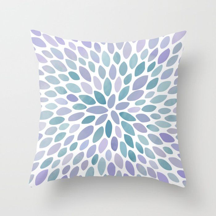 Festive, Flower Bloom, Purple and Teal, Floral Prints Throw Pillow