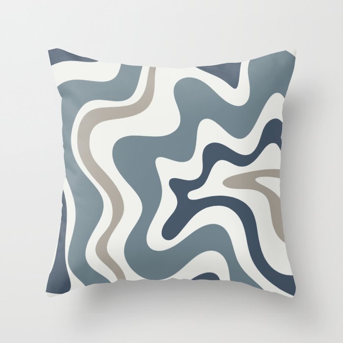 Liquid Swirl Abstract Pattern in Neutral Blue Gray on Off White Throw Pillow