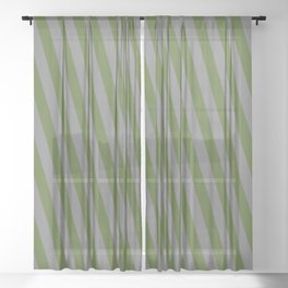 [ Thumbnail: Dark Olive Green & Grey Colored Lined Pattern Sheer Curtain ]