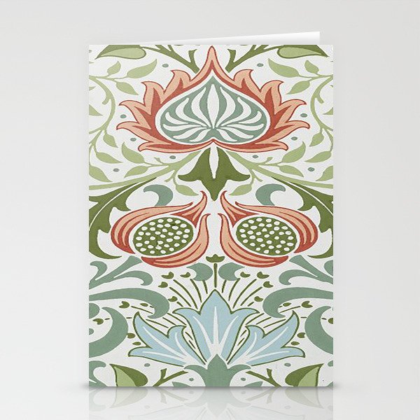 William Morris Persian Pattern, Vintage Red and Green Floral Leaves,Victorian Wallpaper, Stationery Cards