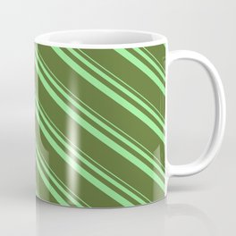 [ Thumbnail: Light Green and Dark Olive Green Colored Lined/Striped Pattern Coffee Mug ]