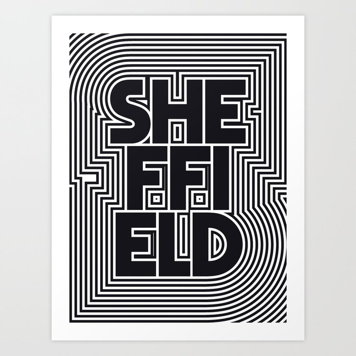 Sheffield England Black White Outline Text Pattern Art Print By