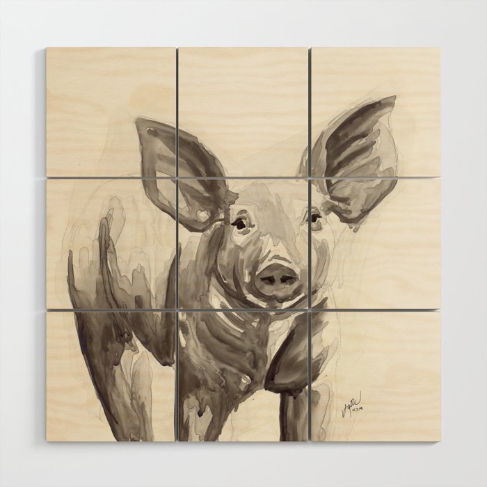 Black and White Pig Wood Wall Art