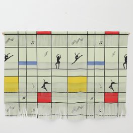 Dancing like Piet Mondrian - Composition with Red, Yellow, and Blue on the light green background Wall Hanging