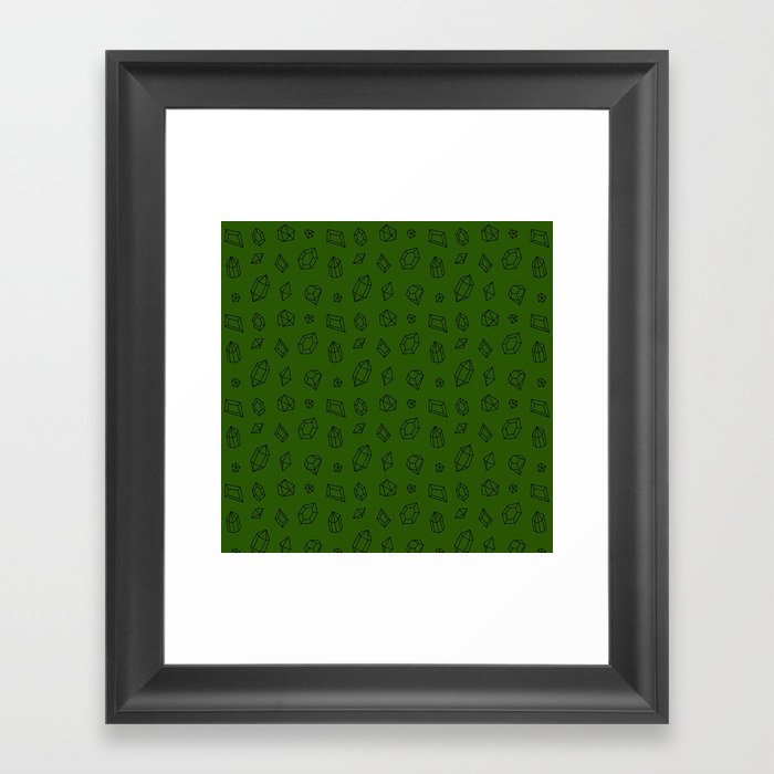 Green and Black Gems Pattern Framed Art Print