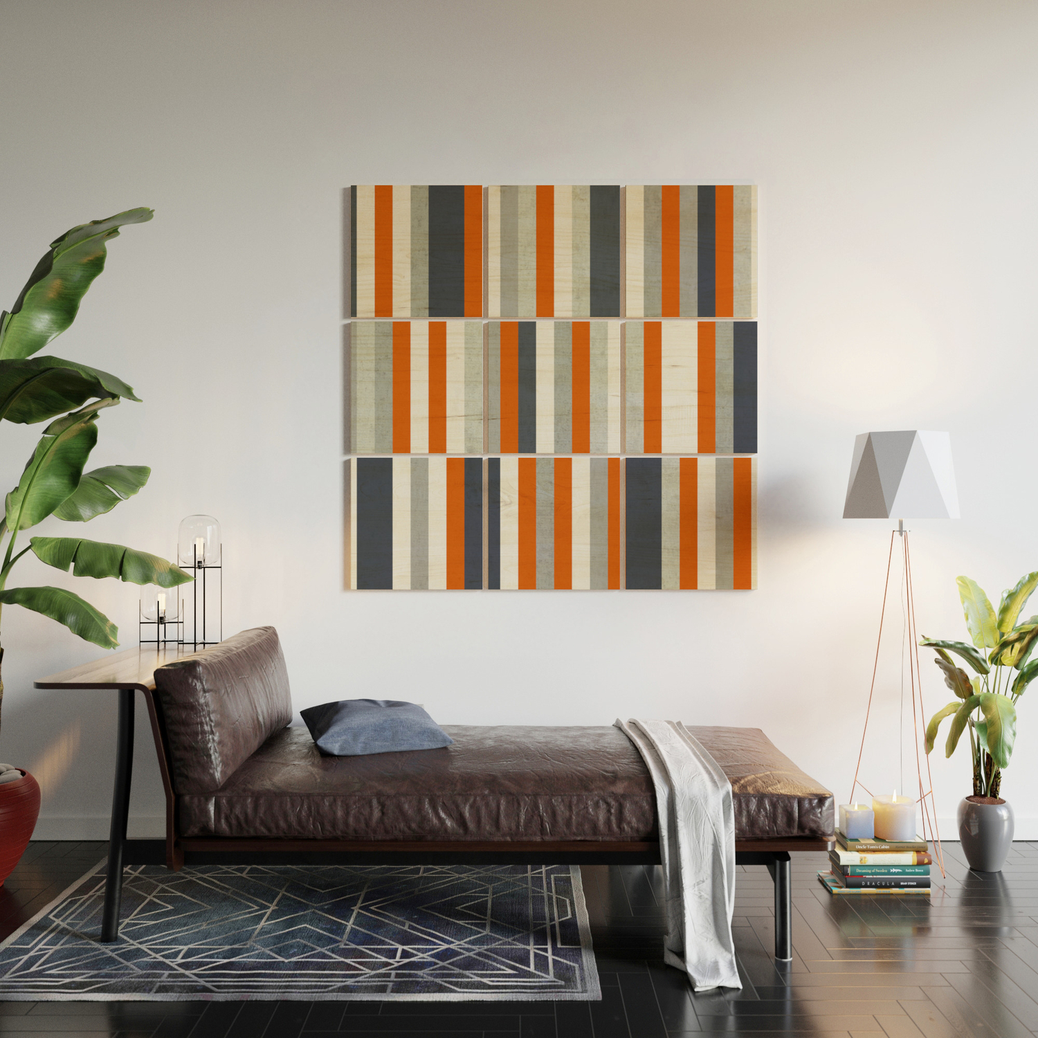 Orange Navy Blue Gray Grey Stripes Abstract Nautical Maritime