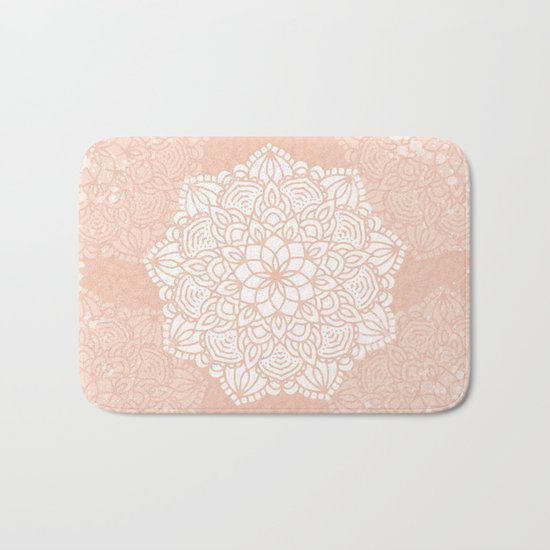 Seashell Mandala Coral Pink and White by Nature Magick Bath Mat