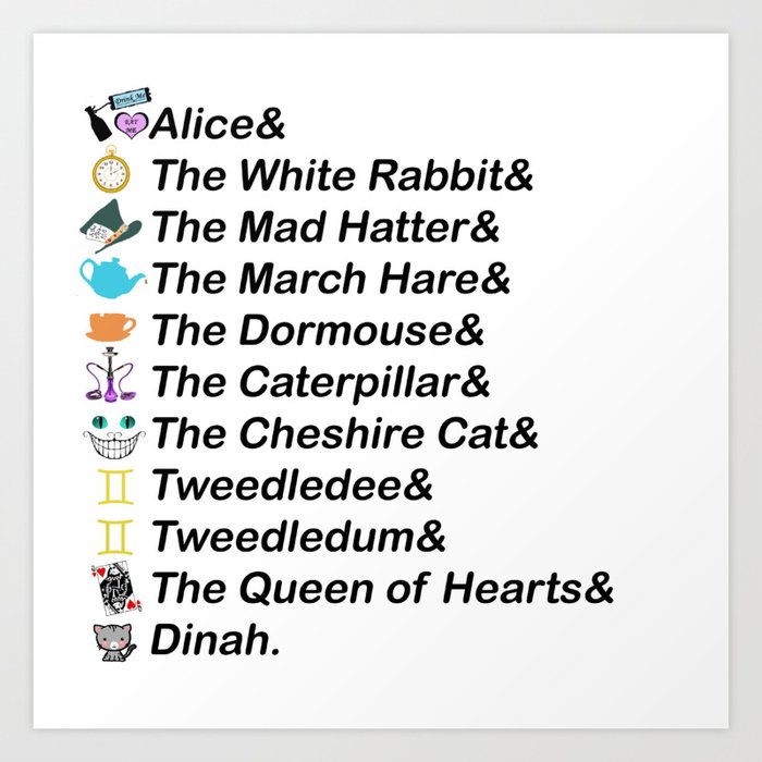 Alice in Wonderland Names Art Print by pmdooling | Society6