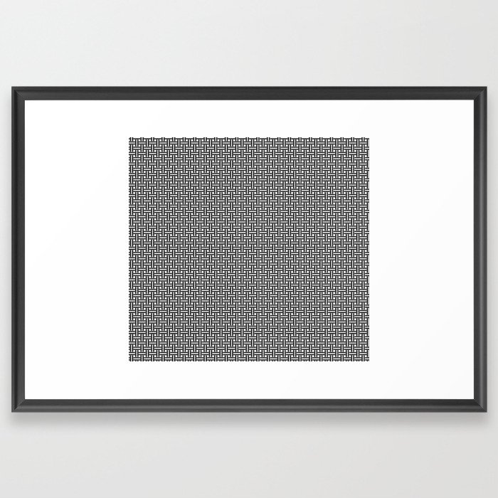 Geometric black and white basketweave Framed Art Print