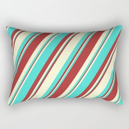 [ Thumbnail: Brown, Light Yellow, and Turquoise Colored Lined Pattern Rectangular Pillow ]