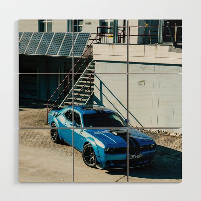 B5 Blue Challenger Demon SRT American Classic Muscle car automobiles transporation color photograph / photograph vintage poster posters Wood Wall Art