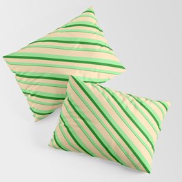 [ Thumbnail: Tan, Light Green, and Green Colored Lined/Striped Pattern Pillow Sham ]