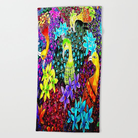 Colored Jungle Birds Beach Towel