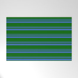 [ Thumbnail: Royal Blue & Dark Green Colored Striped/Lined Pattern Welcome Mat ]