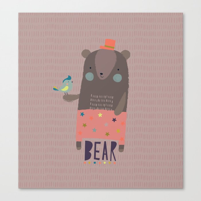 Big Bear and Bluebird Pink Canvas Print