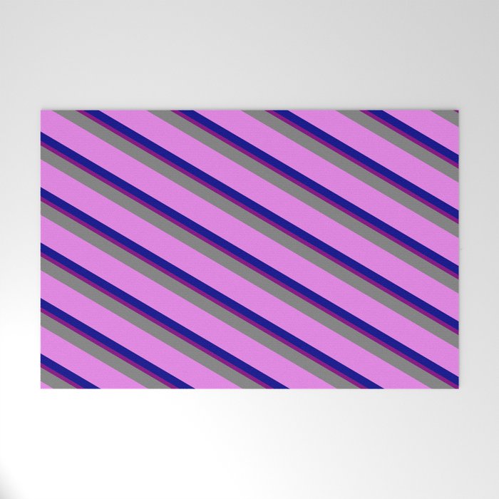 Grey, Violet, Dark Blue & Purple Colored Lined Pattern Welcome Mat