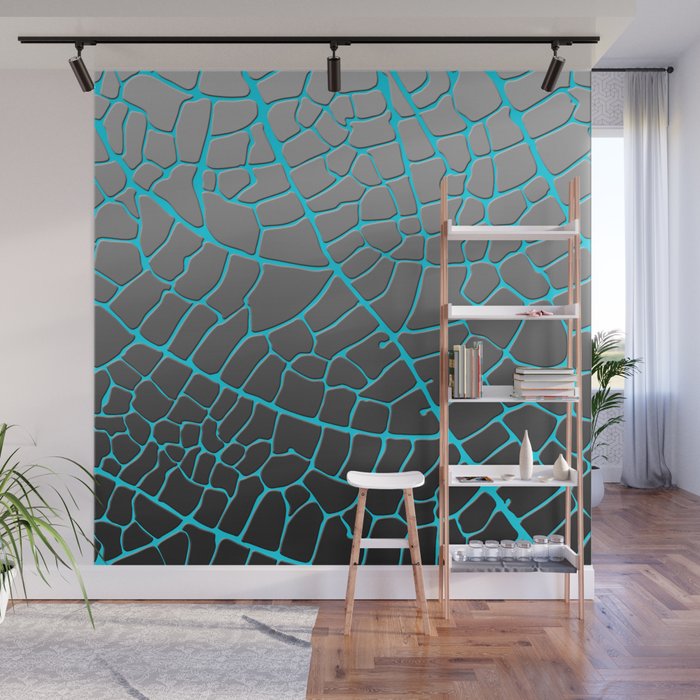Grey-turquoise Surreal Leaf Wall Mural by piliparart ...
