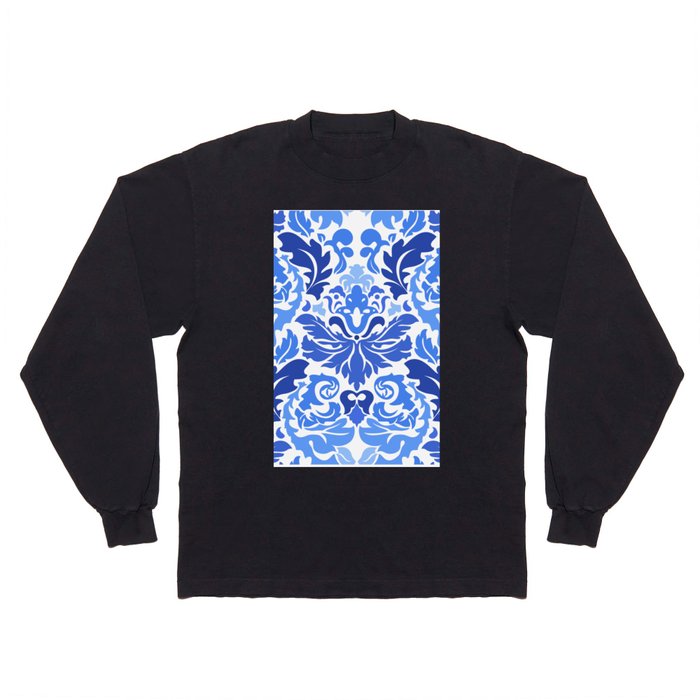 Symmetrical Blue Floral Pattern Long Sleeve T Shirt