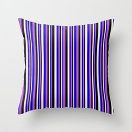 [ Thumbnail: Orchid, Blue, Beige & Black Colored Lines Pattern Throw Pillow ]