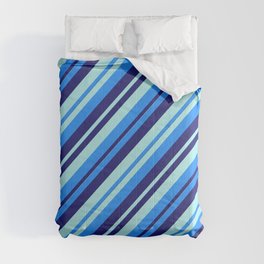 [ Thumbnail: Blue, Midnight Blue, and Turquoise Colored Lined/Striped Pattern Comforter ]