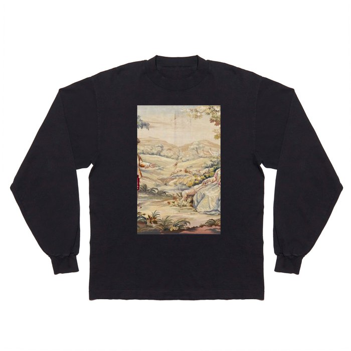 Antique 19th Century French Aubusson Tapestry Romantic Hunting Scene Long Sleeve T Shirt