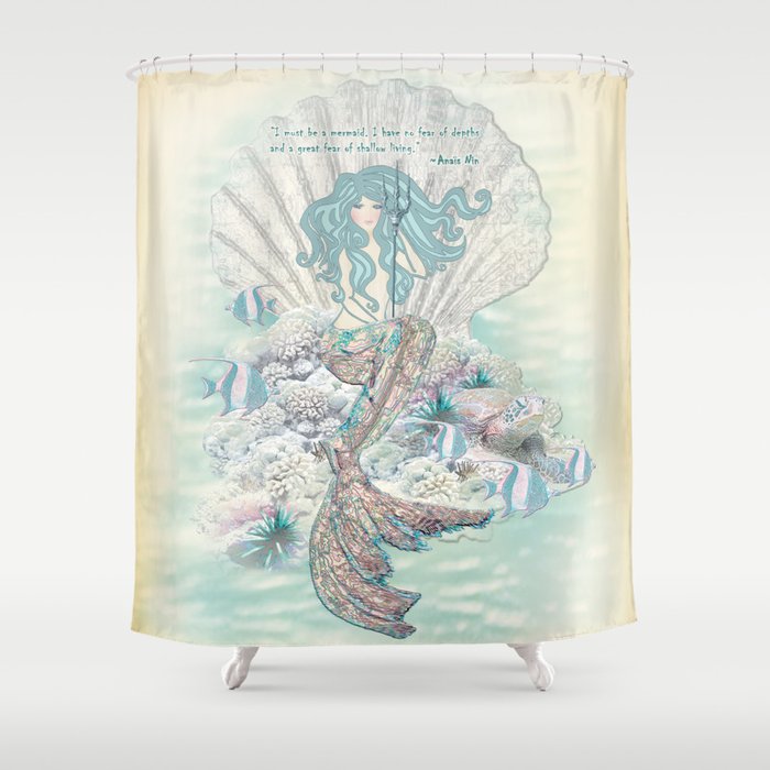 Anais Nin Mermaid Vintage Inspired, Vintage Mermaid Art Shower Curtain