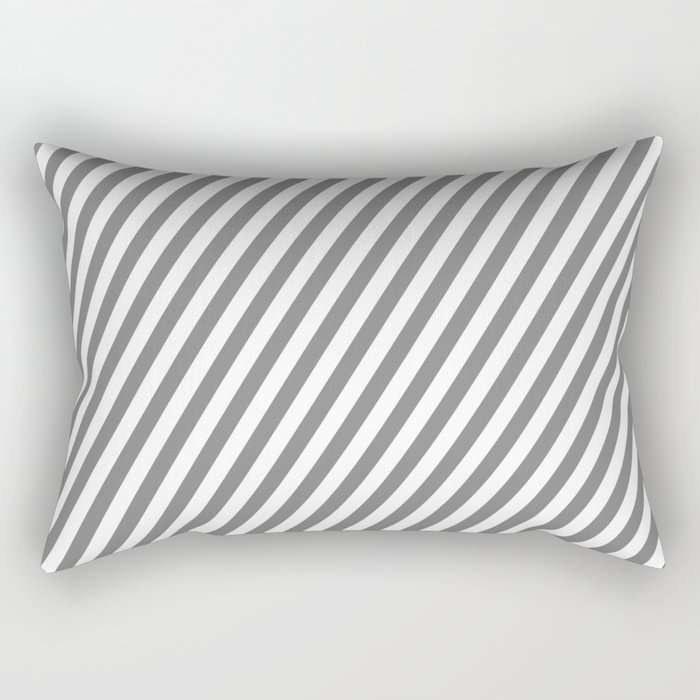 White and Gray Colored Lined Pattern Rectangular Pillow