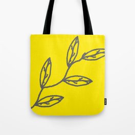 Simple Grey Leaves Pattern in Yellow Background Tote Bag