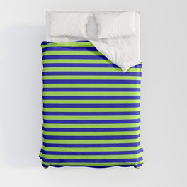 [ Thumbnail: Blue and Light Green Colored Lines Pattern Duvet Cover ]