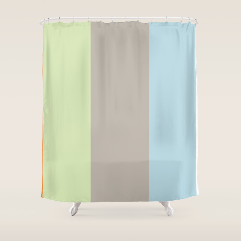 Striped 097 Blue Gray Green Orange Shower Curtain By Ellenmlyngmo