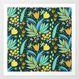 Happy Summer Floral Pattern - Turqoise Art Print