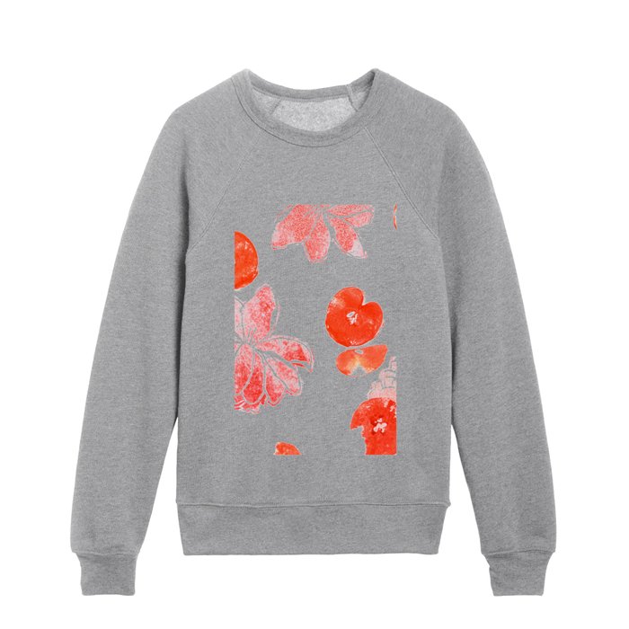 red peonies and apples: linocut N.o 2 Kids Crewneck