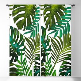 Tropical Dream, Jungle Nature Botanical Monstera Palm Leaves Illustration, Scandinavian Painting Blackout Curtain
