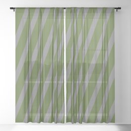 [ Thumbnail: Dark Olive Green & Gray Colored Stripes Pattern Sheer Curtain ]