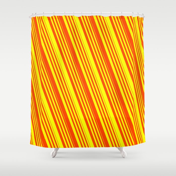 Red & Yellow Colored Lined Pattern Shower Curtain