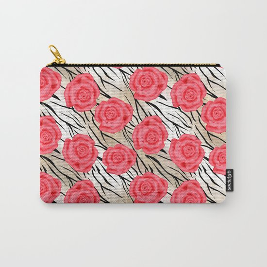 Red roses on a light tiger background . Carry-All Pouch