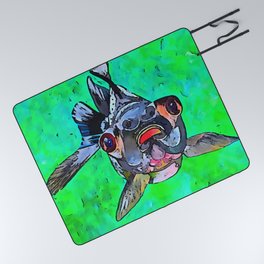Cartoon Style Blackmoor Goldfish With Gaping Mouth Picnic Blanket