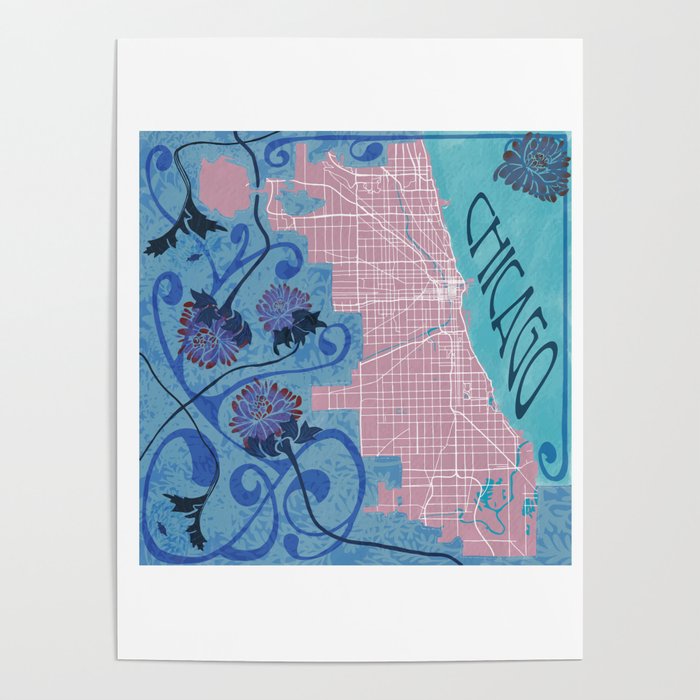 Chicago Art Nouveau Map Poster by MsMacbeth Society6