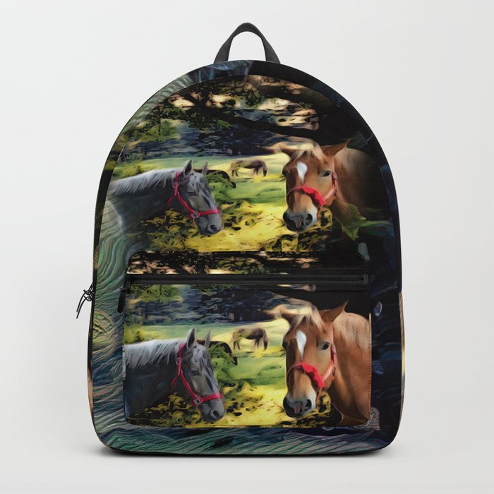 Horses in Pasture Digital Art Collage Backpack