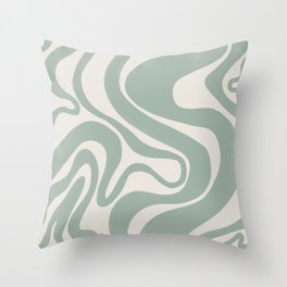 Swirl Lines in Frosty Green and Light Sage Green Throw Pillow