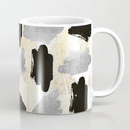 Modern black faux silver gold feathers brushstrokes Coffee Mug